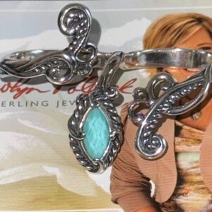 Carolyn Pollack Sterling Silver 925 Double Ring Size 9-10 Turquoise Quartz NEW